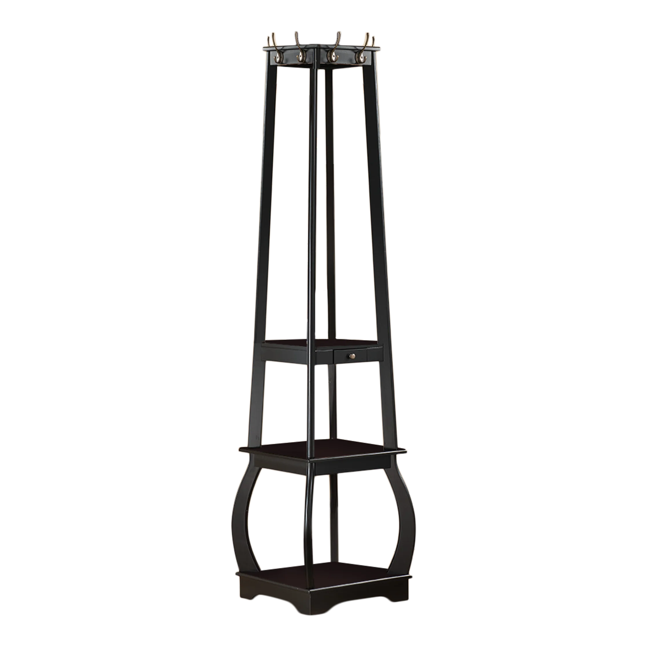 Kings Brand Furniture Entryway Coat Rack with 3 Shelves, 8 Hooks, & 1 Drawer, Black