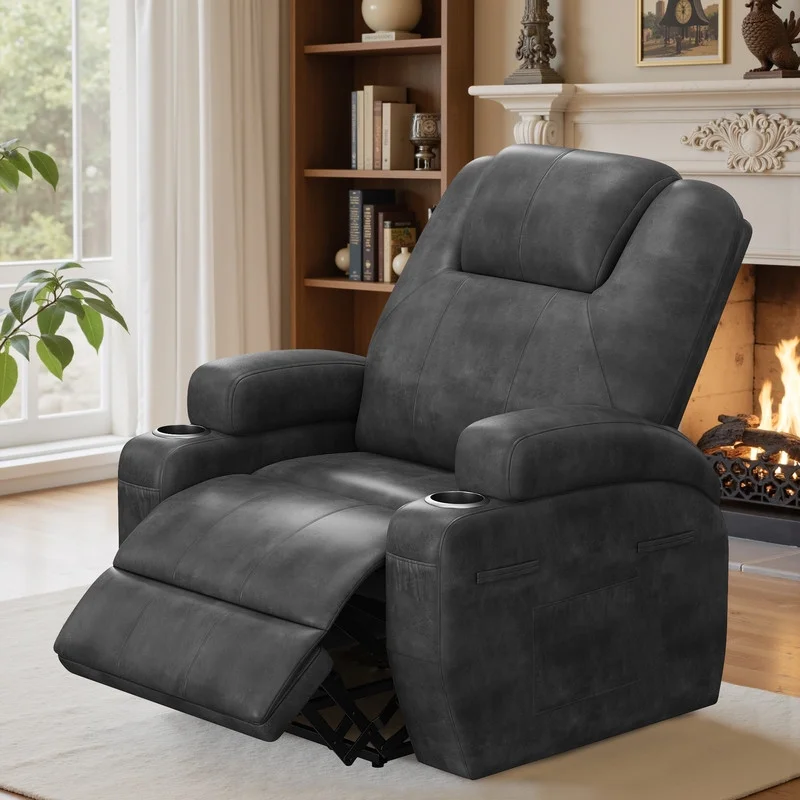 Lacoo power lift electric Massage recliner chair Oversized Single Sofa with Cup Holder for elderly,Black